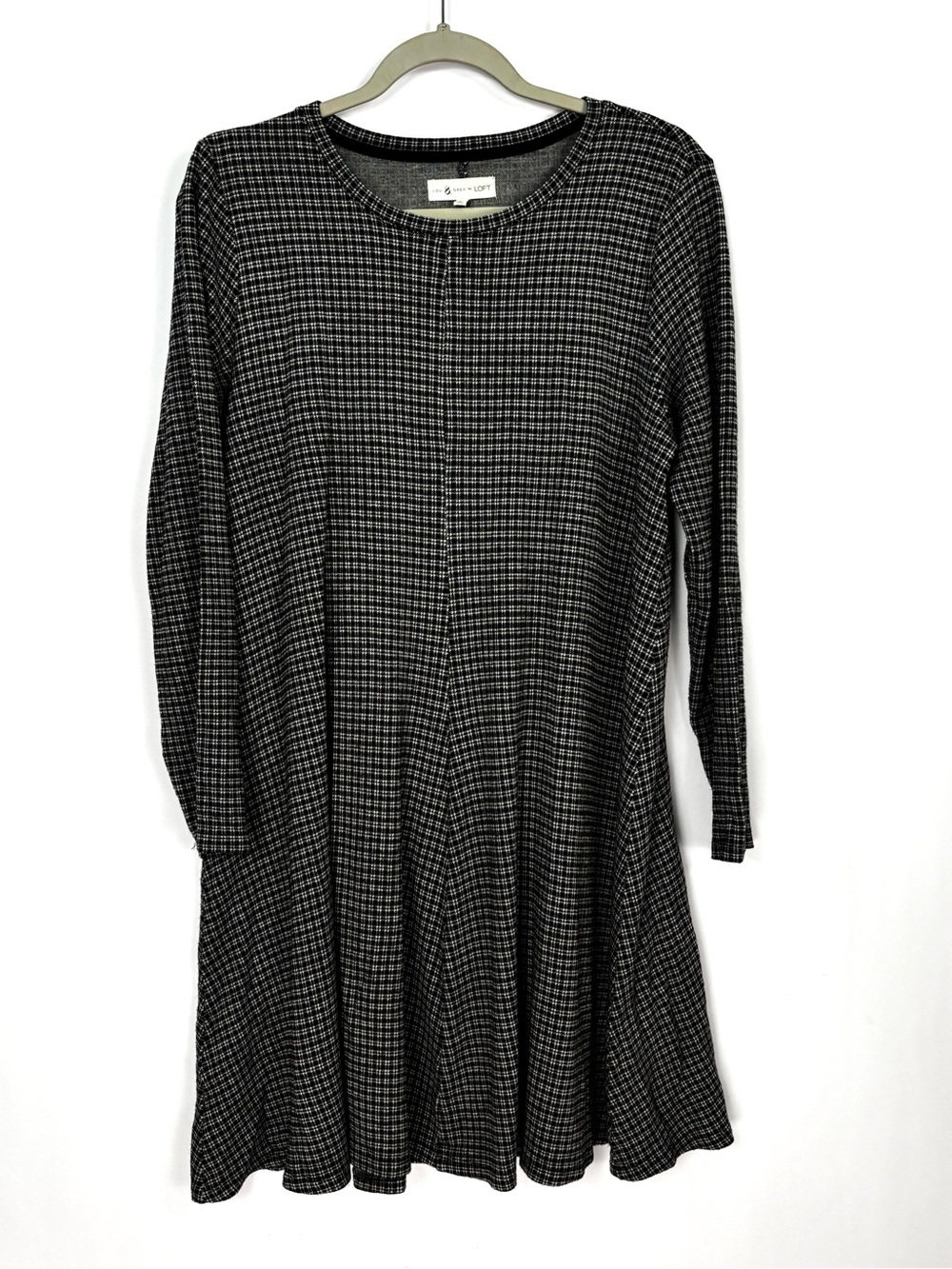 Lou and Grey Loft Plaid Knit Sweater Swing Dress Checkered Pattern Sz Large